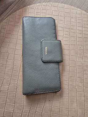 Fossil Slate Bluish Gray Leather Wallet Phone Case